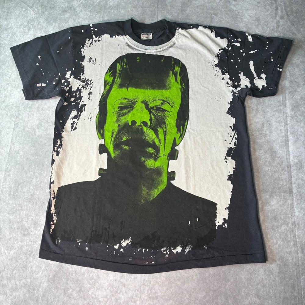 Frankenstein Mosquito Head T-Shirt Black Green AOP Horror Movie Modern Print